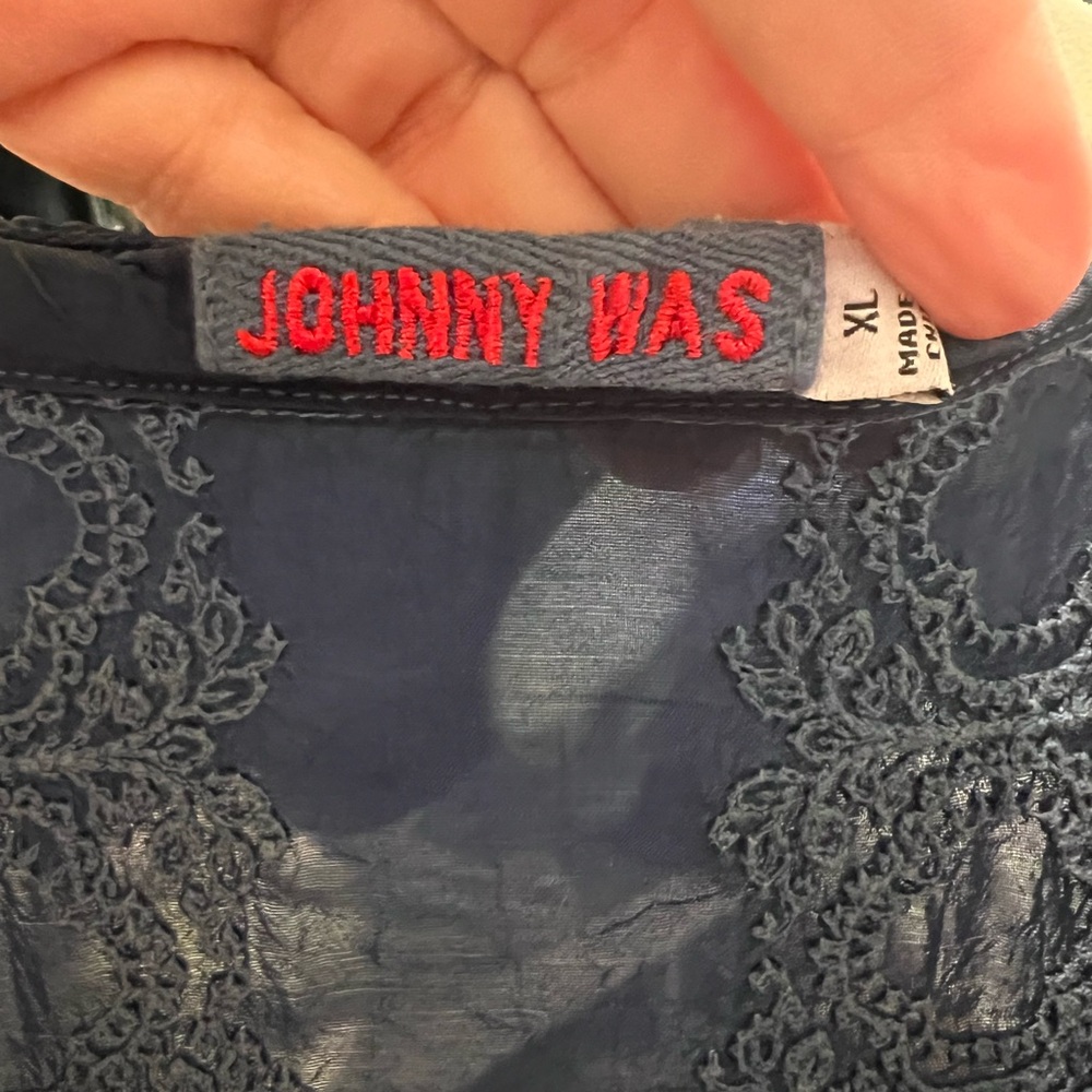 Johnny Was Midnight Blue Embroidered Blouse
